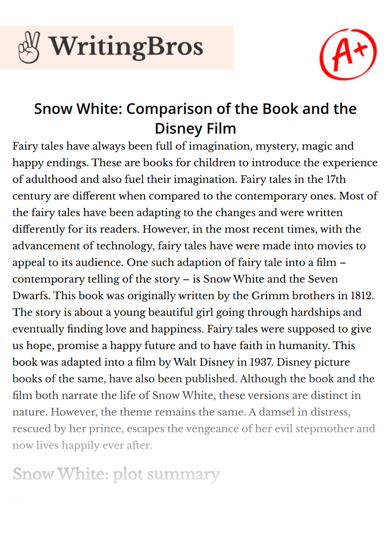 Snow White: Comparison of the Book and the Disney Film essay
