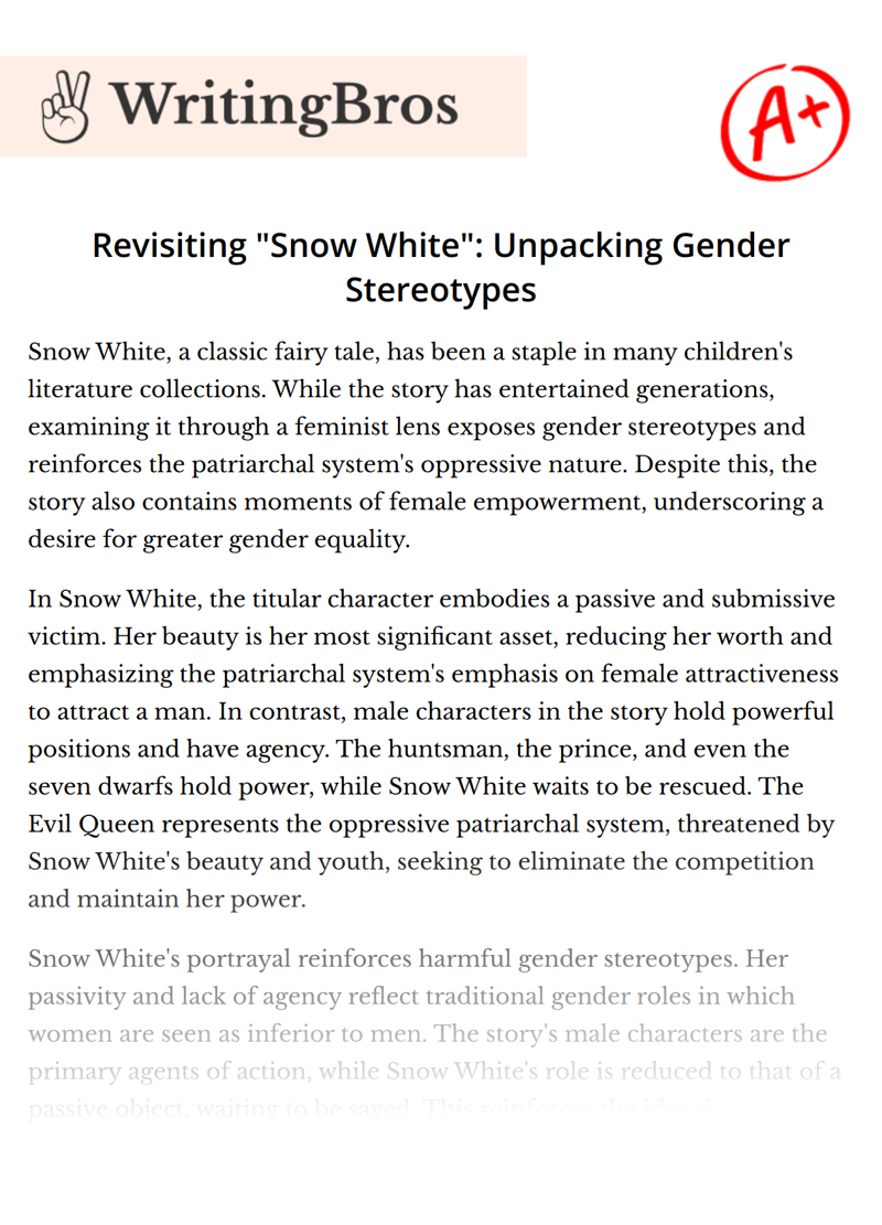 Revisiting "Snow White": Unpacking Gender Stereotypes essay