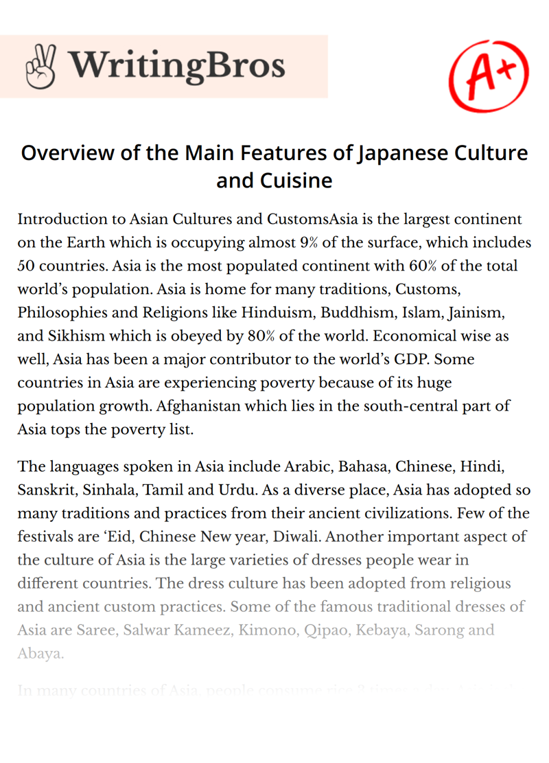 Overview of the Main Features of Japanese Culture and Cuisine essay
