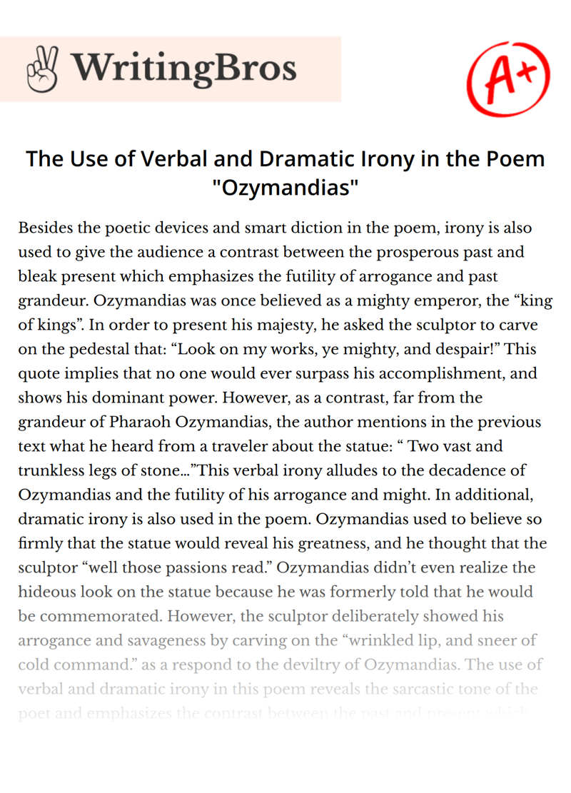 The Use of Verbal and Dramatic Irony in the Poem "Ozymandias"  essay