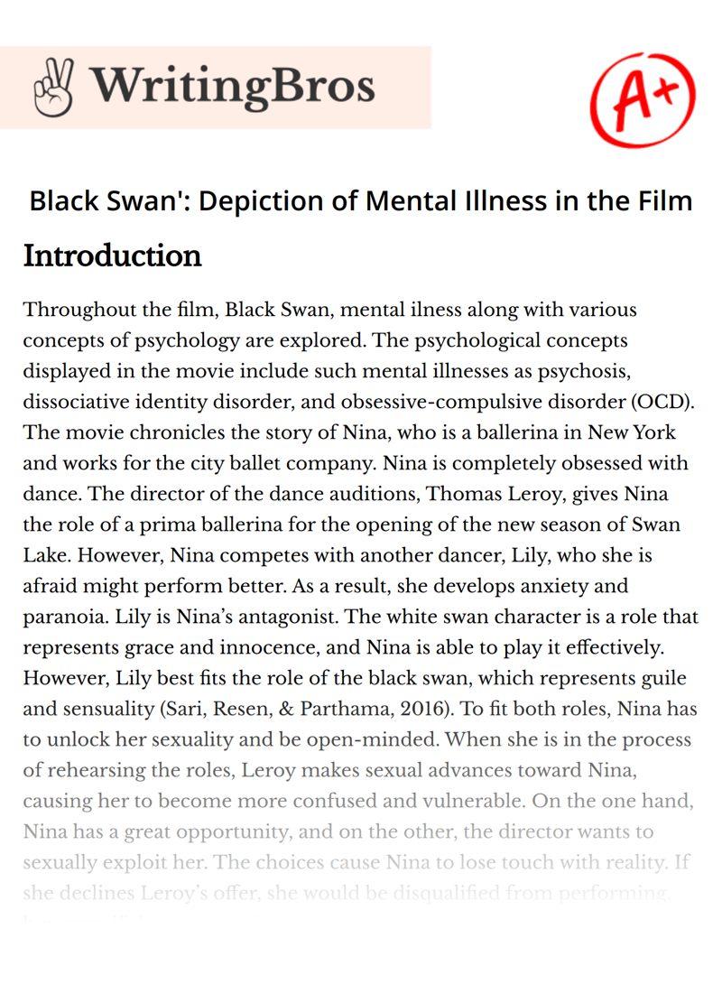 Black Swan': Depiction of Mental Illness in the Film essay