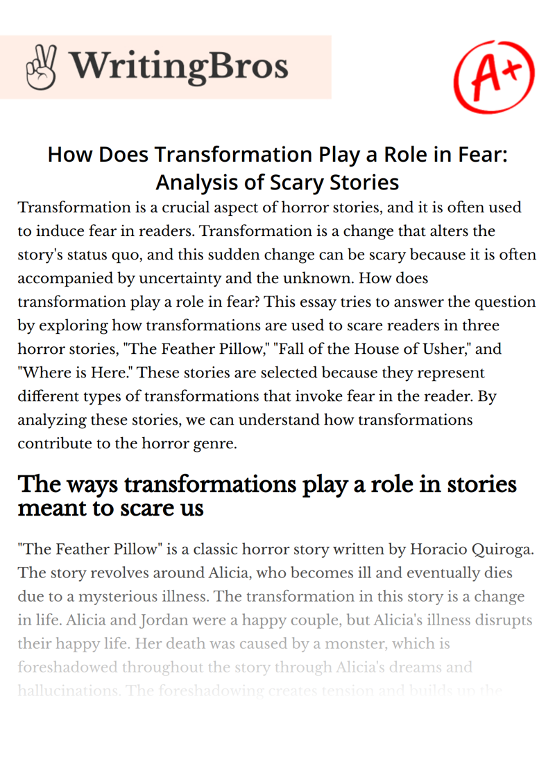 How Does Transformation Play a Role in Fear: Analysis of Scary Stories essay