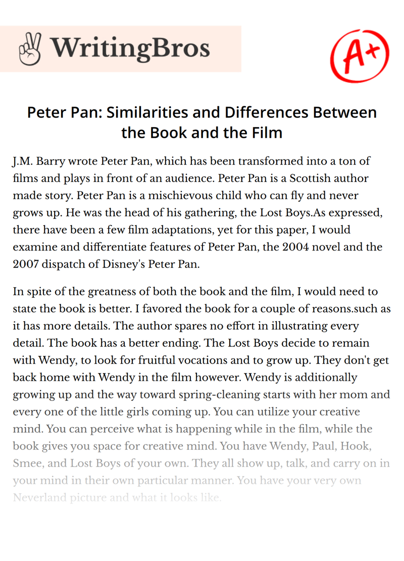 Peter Pan: Similarities and Differences Between the Book and the Film essay