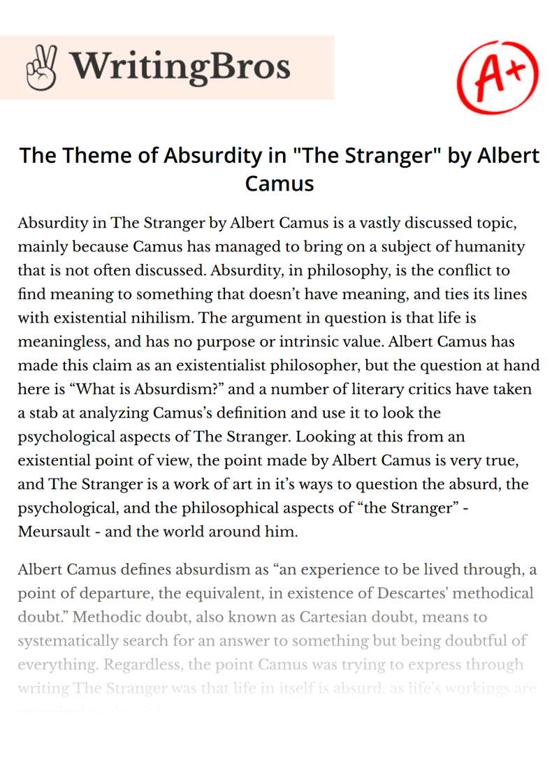The Theme of Absurdity in "The Stranger" by Albert Camus essay