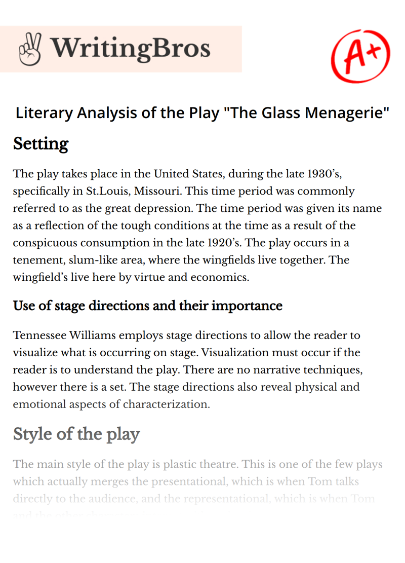 Literary Analysis of the Play "The Glass Menagerie" essay