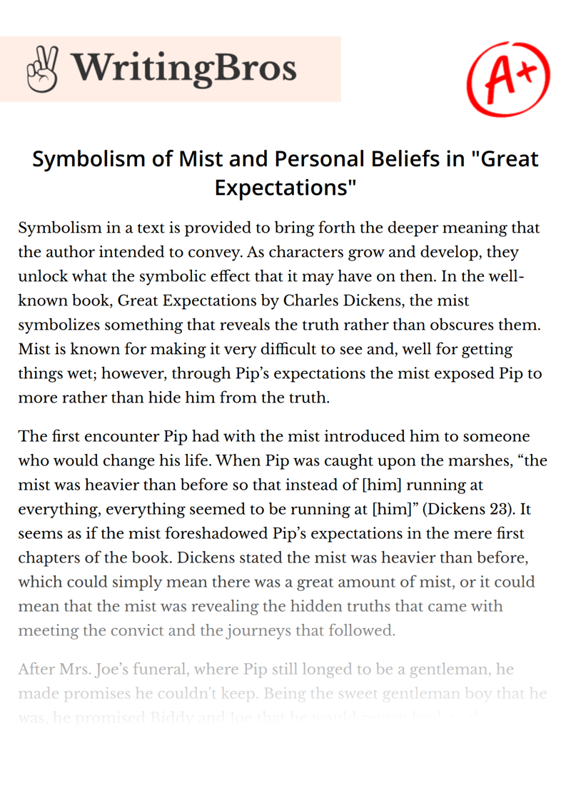 Symbolism of Mist and Personal Beliefs in "Great Expectations" essay