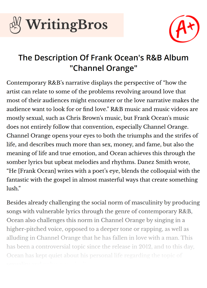 The Description Of Frank Ocean's R&B Album "Channel Orange" essay