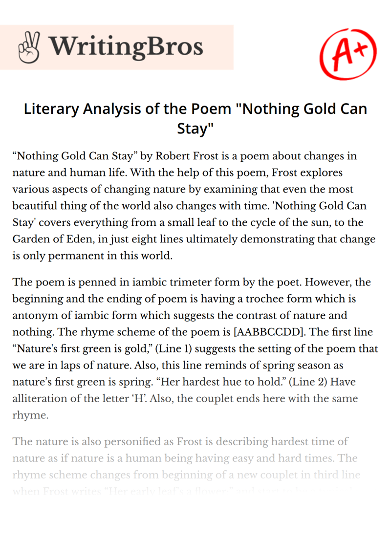Literary Analysis of the Poem "Nothing Gold Can Stay" essay