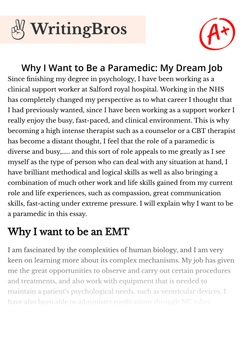 Why I Want to Be a Paramedic: My Dream Job essay