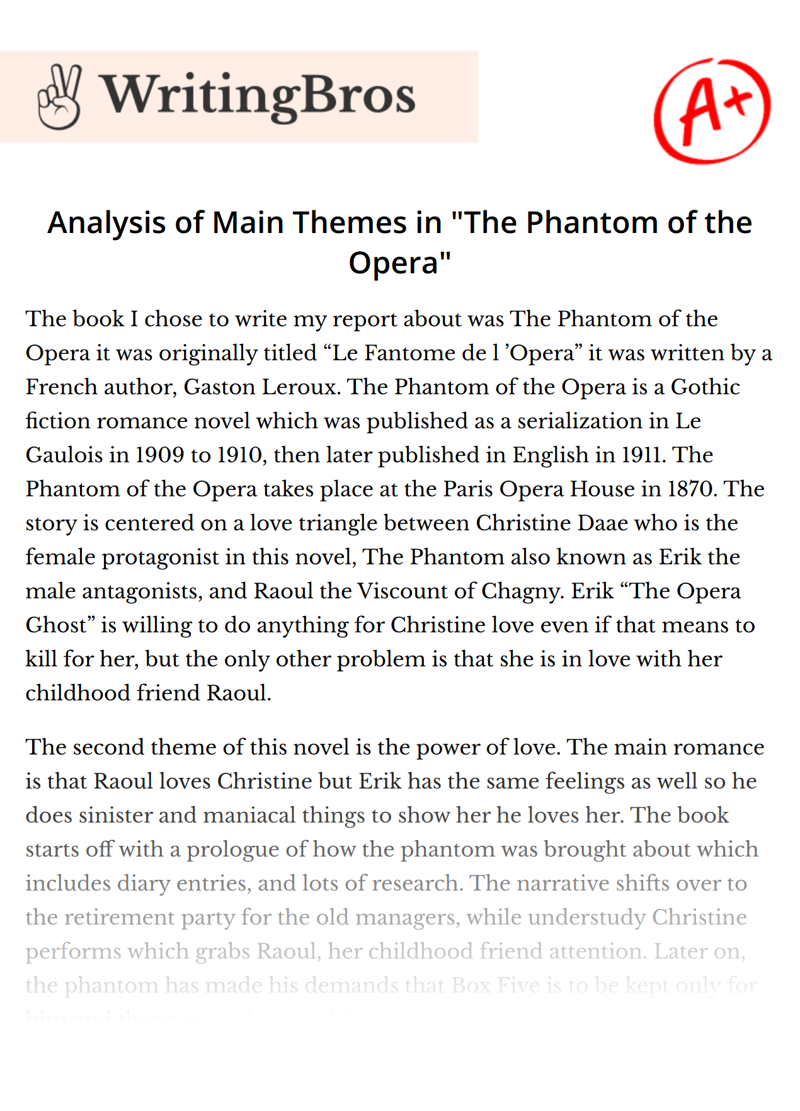 Analysis of Main Themes in "The Phantom of the Opera" essay