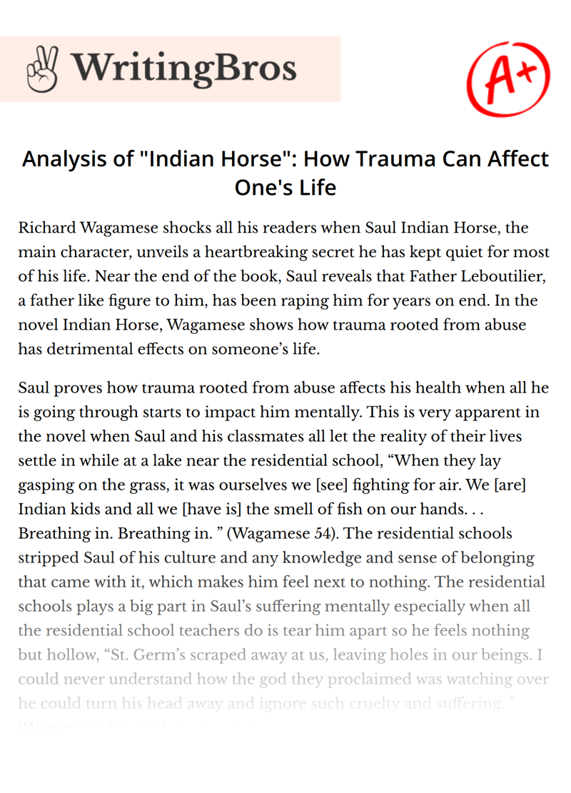 Analysis of "Indian Horse": How Trauma Can Affect One's Life essay