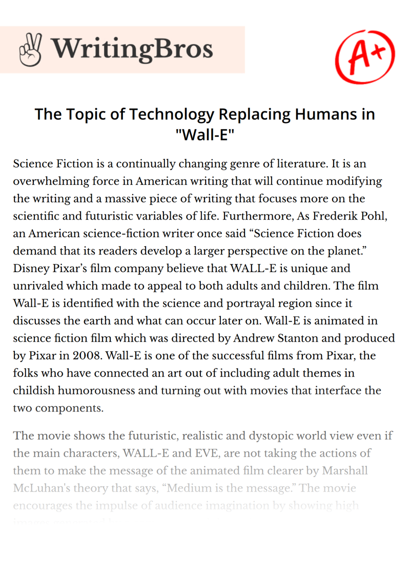 The Topic of Technology Replacing Humans in "Wall-E" essay