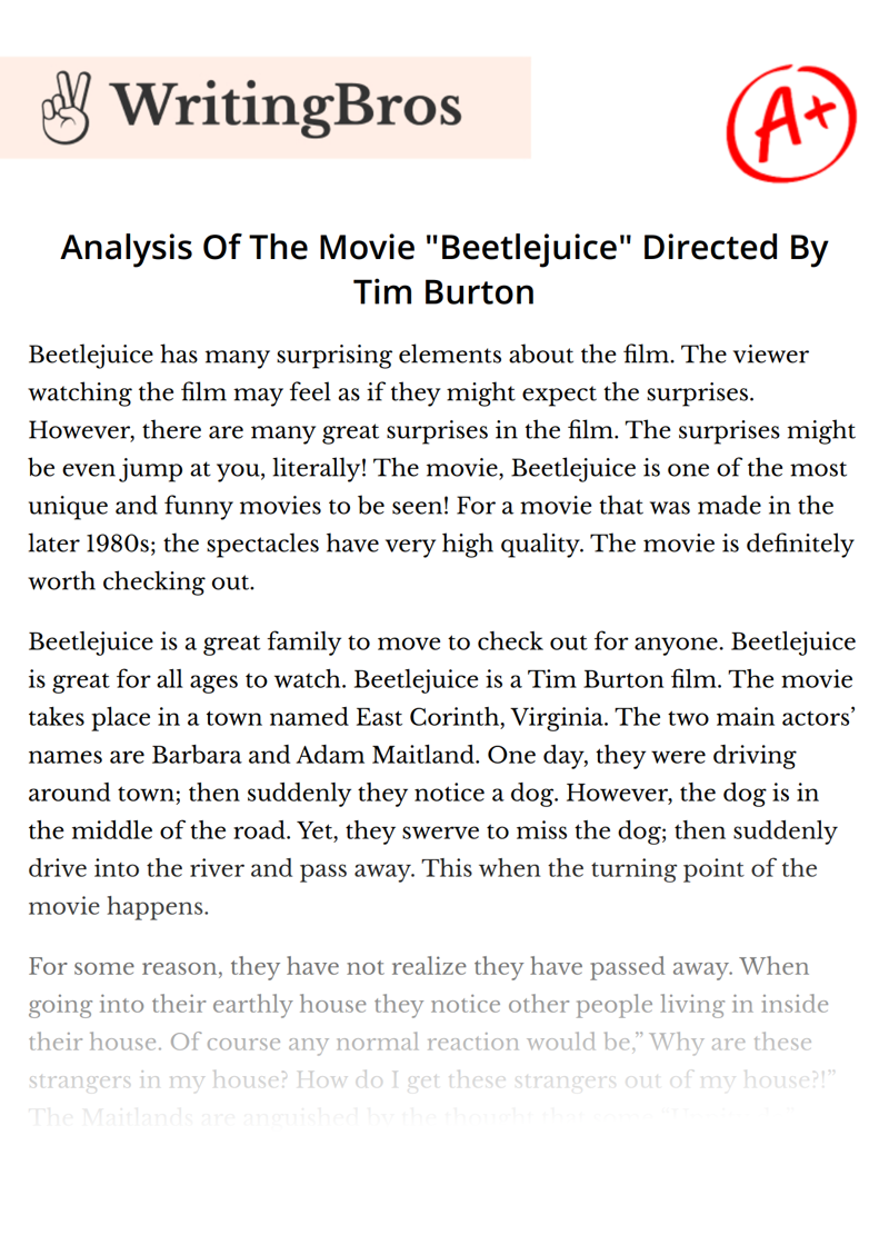 Analysis Of The Movie "Beetlejuice" Directed By Tim Burton essay