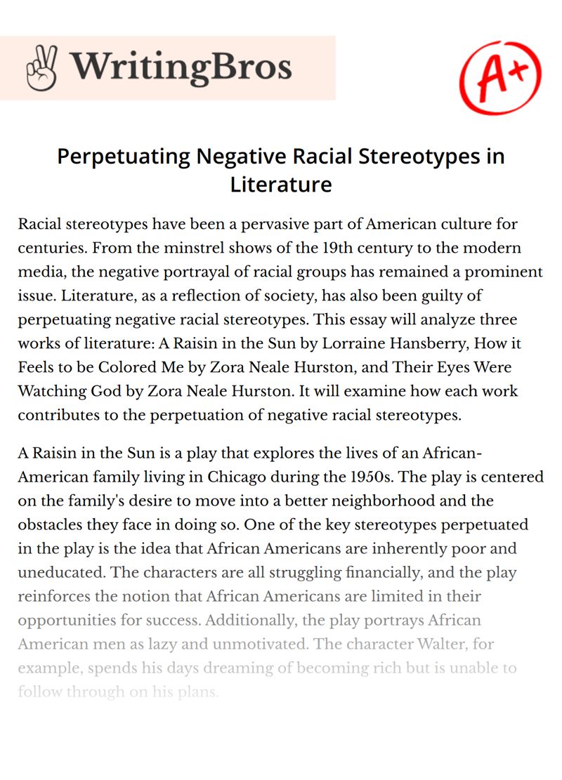 Perpetuating Negative Racial Stereotypes in Literature essay