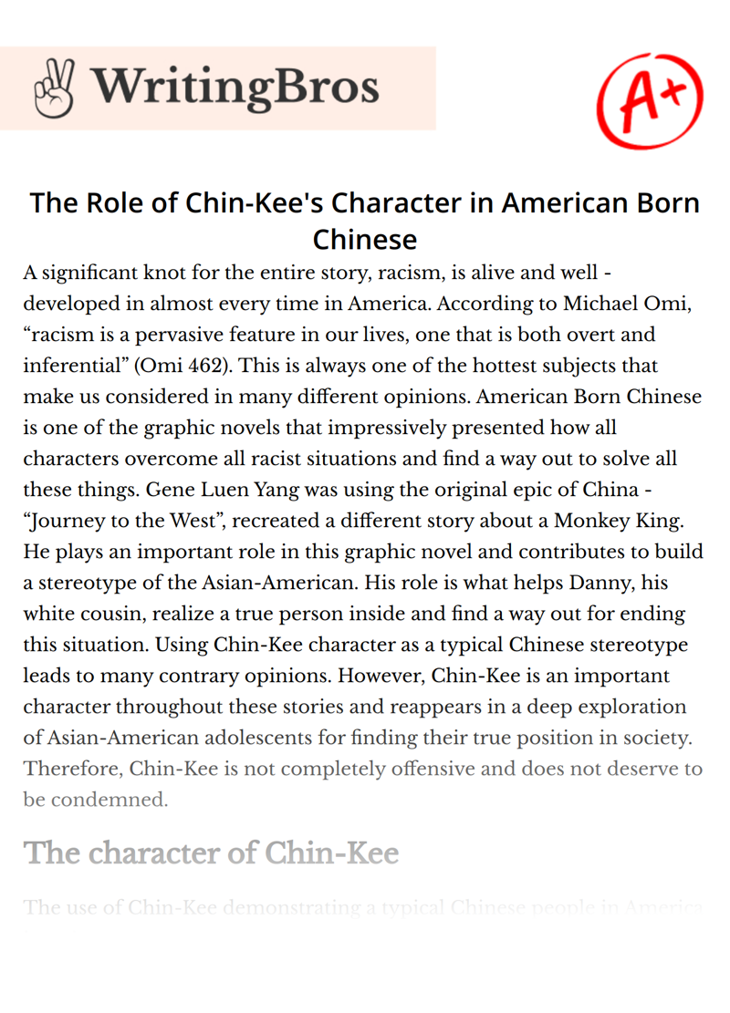 The Role of Chin-Kee's Character in American Born Chinese essay