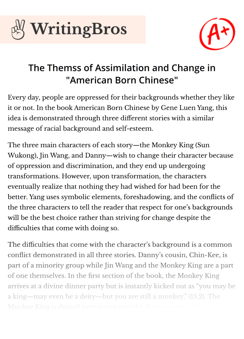 The Themss of Assimilation and Change in "American Born Chinese" essay