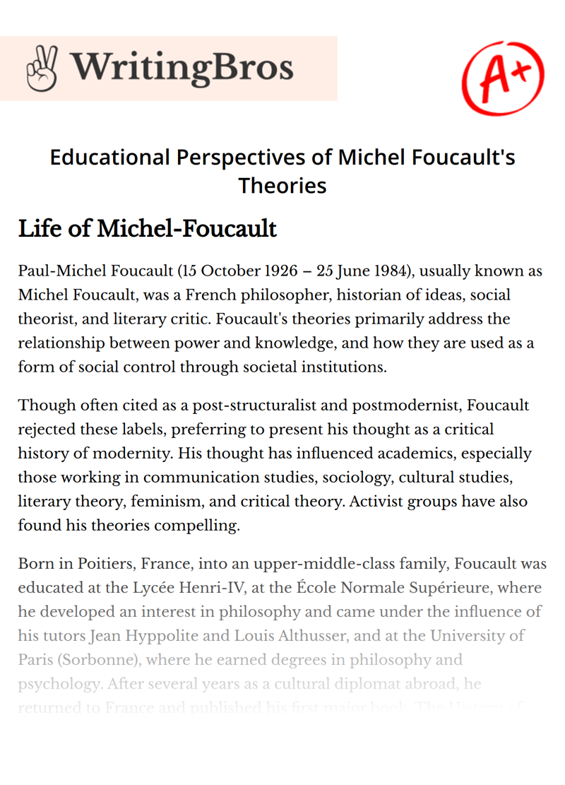 Educational Perspectives of Michel Foucault's Theories essay
