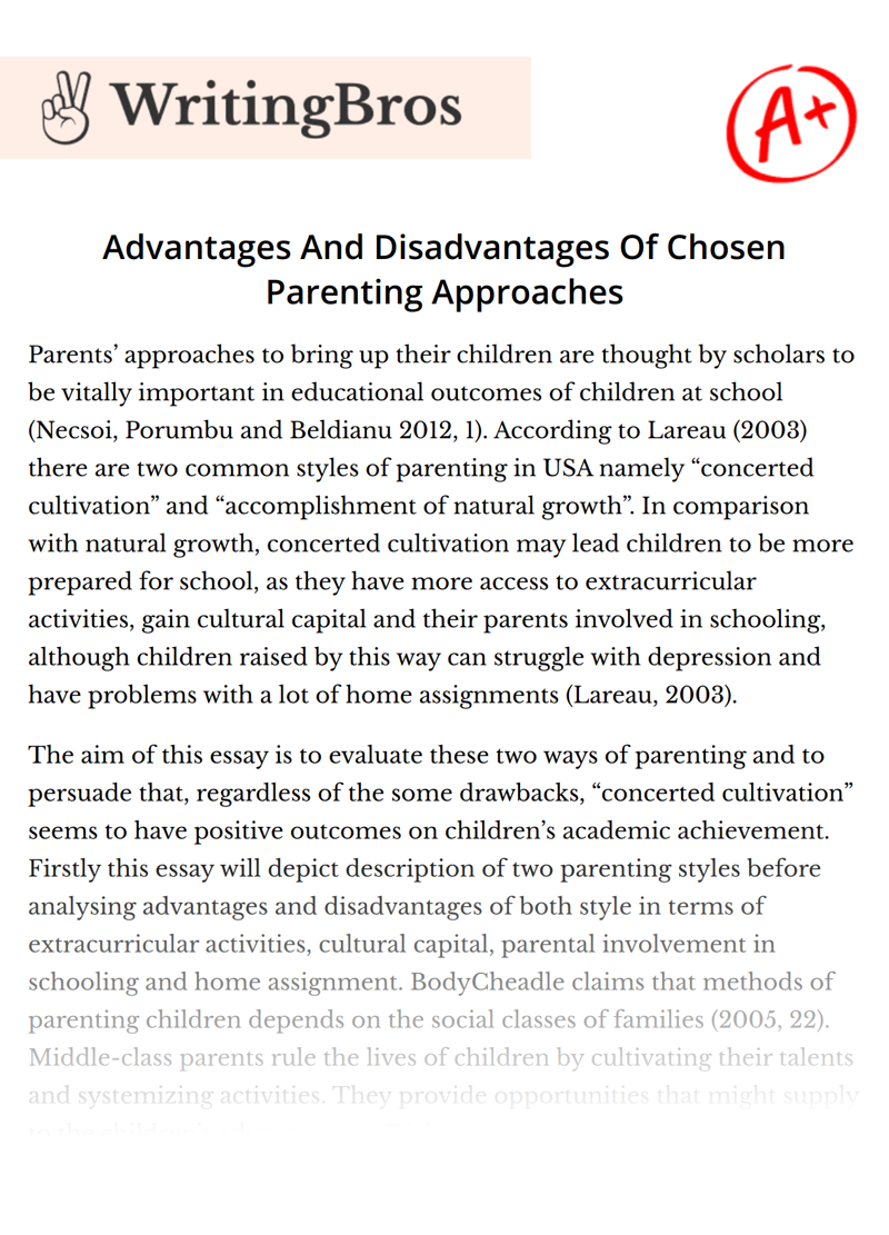 Advantages And Disadvantages Of Chosen Parenting Approaches essay