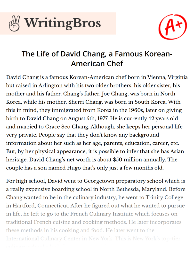 The Life of David Chang, a Famous Korean-American Chef essay