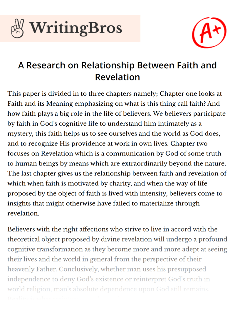 A Research on Relationship Between Faith and Revelation essay