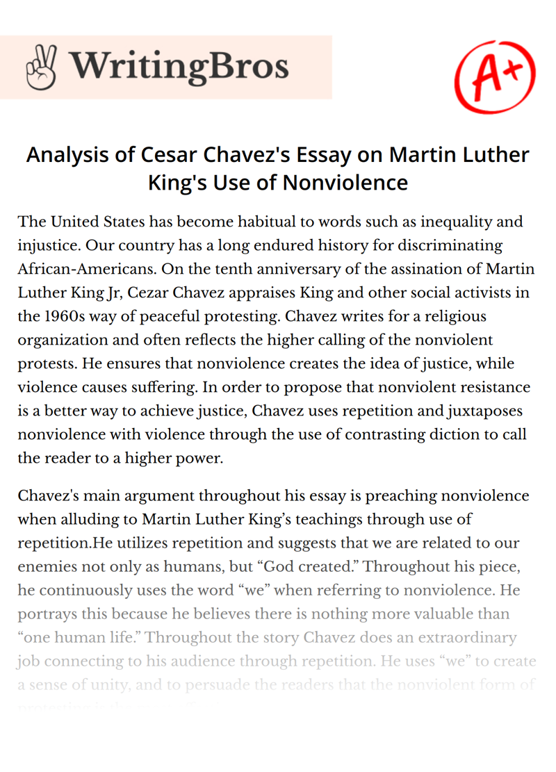 Analysis of Cesar Chavez's Essay on Martin Luther King's Use of Nonviolence essay