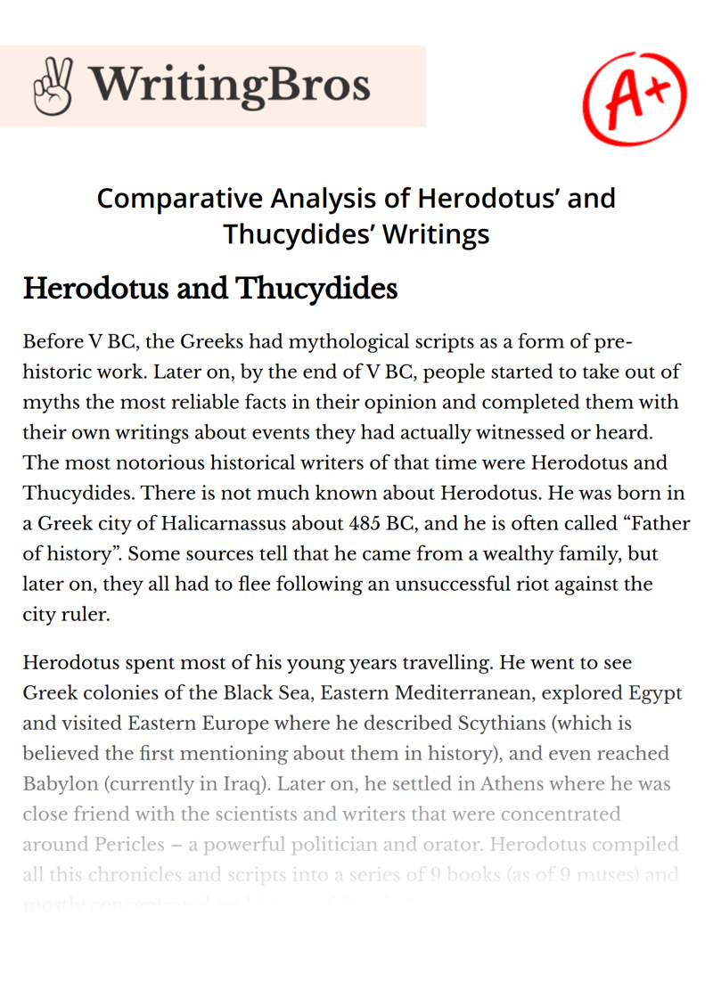 Comparative Analysis of Herodotus’ and Thucydides’ Writings essay