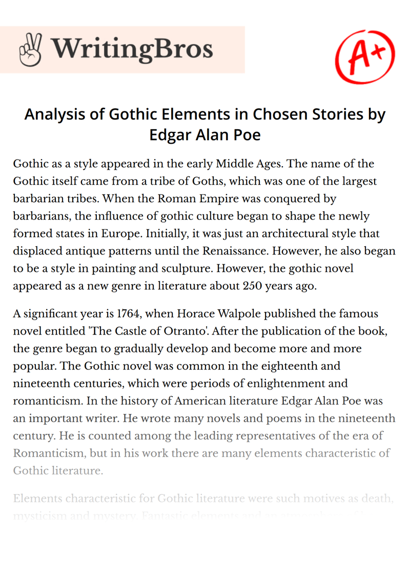 Analysis of Gothic Elements in Chosen Stories by Edgar Alan Poe essay