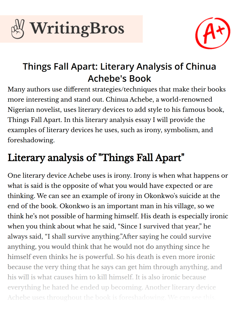 Things Fall Apart: Literary Analysis of Chinua Achebe's Book essay