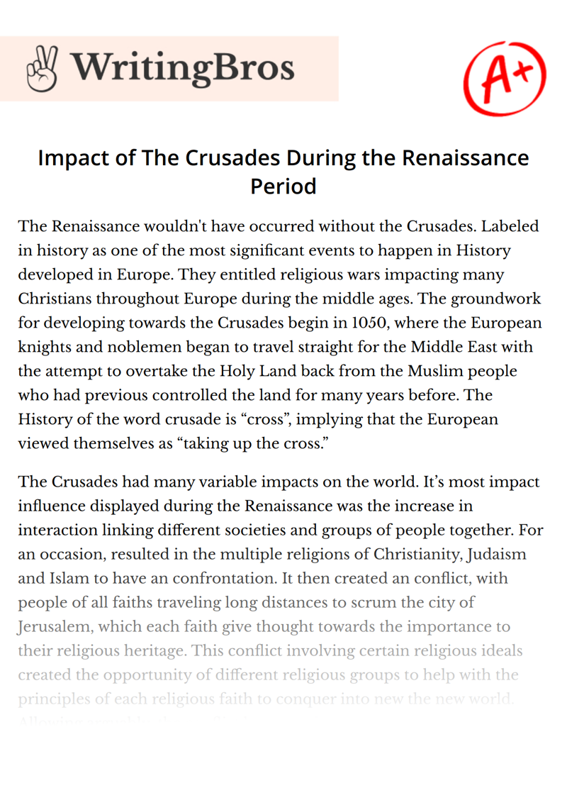 Impact of The Crusades During the Renaissance Period essay