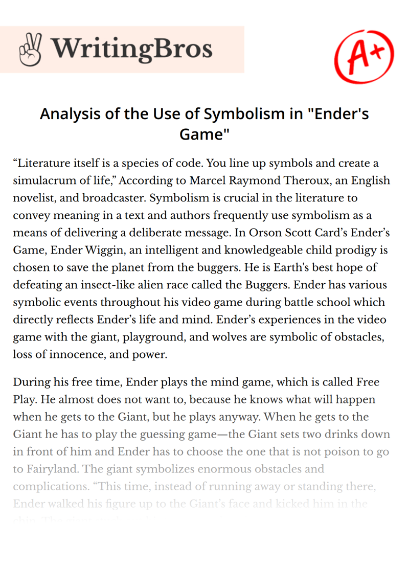 Analysis of the Use of Symbolism in "Ender's Game" essay