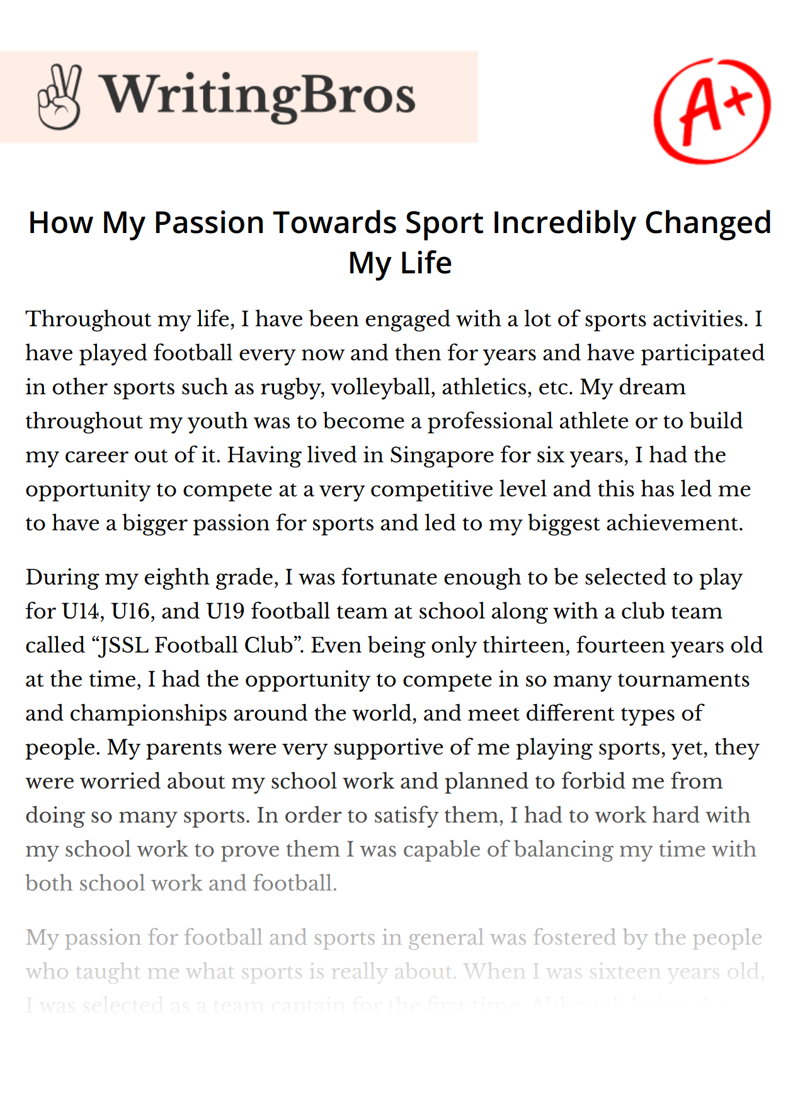 How My Passion Towards Sport Incredibly Changed My Life essay
