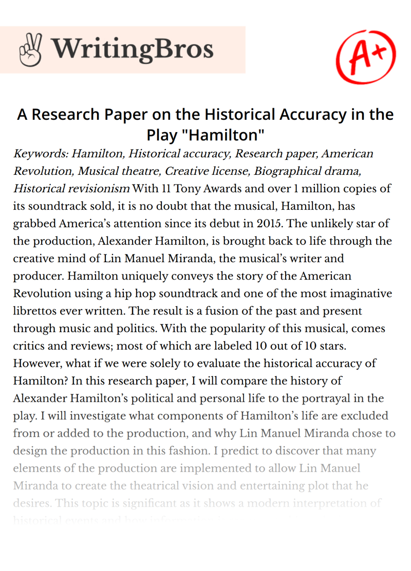 A Research Paper on the Historical Accuracy in the Play "Hamilton" essay