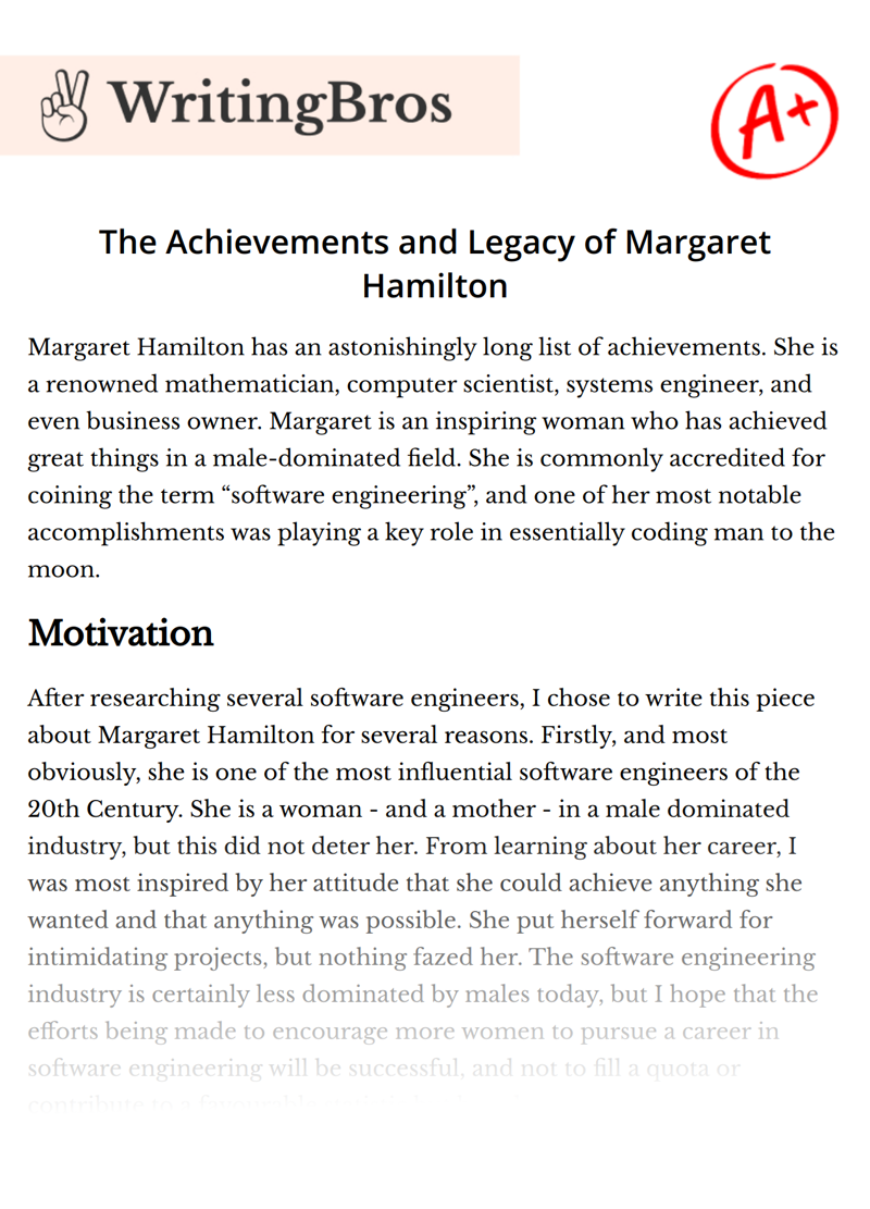 The Achievements and Legacy of Margaret Hamilton essay