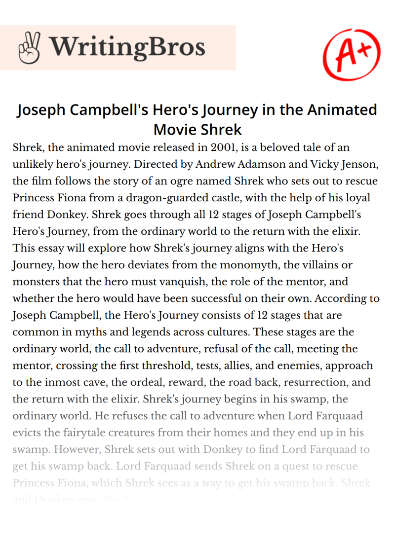 Joseph Campbell's Hero's Journey in the Animated Movie Shrek essay