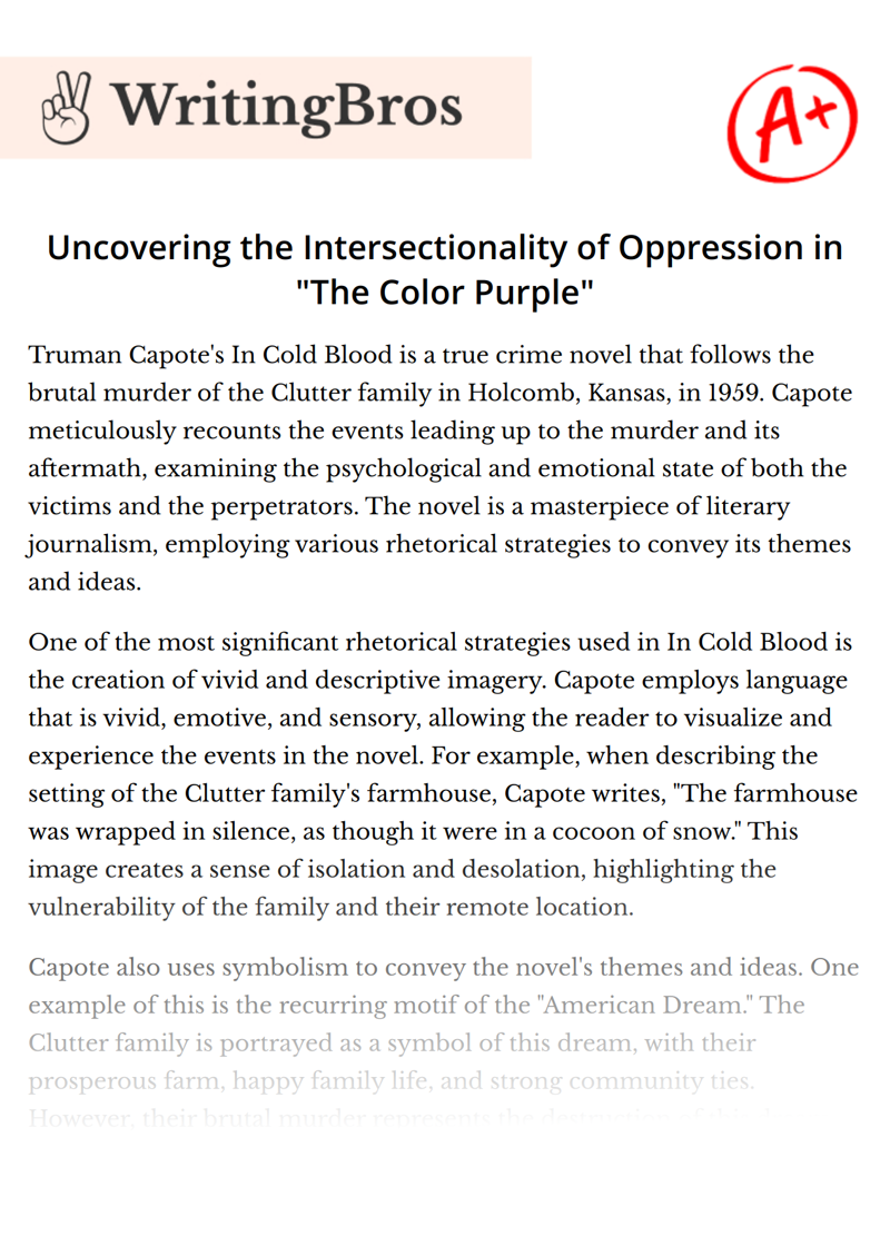 Uncovering the Intersectionality of Oppression in "The Color Purple" essay