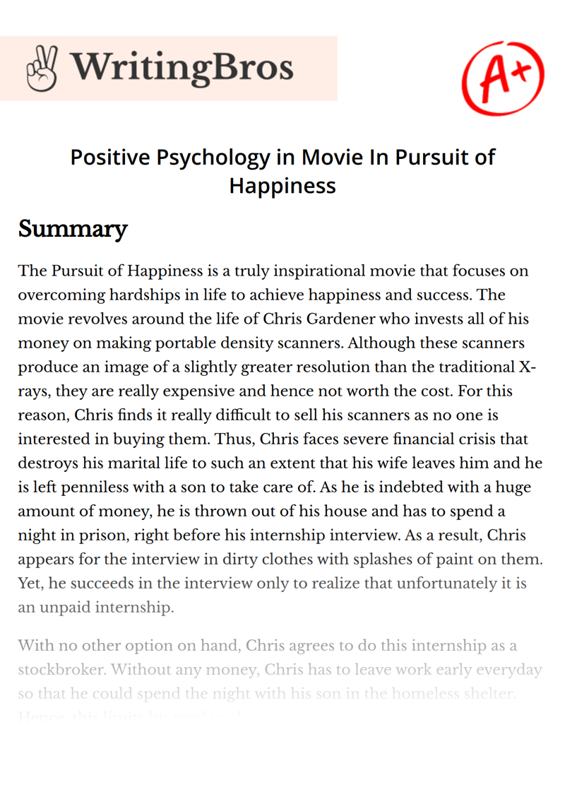 Positive Psychology in Movie In Pursuit of Happiness essay