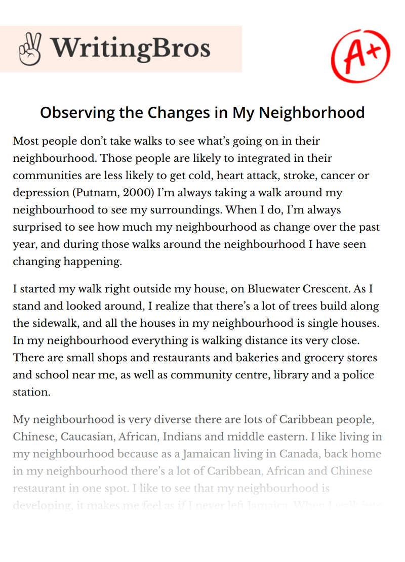 Observing the Changes in My Neighborhood essay