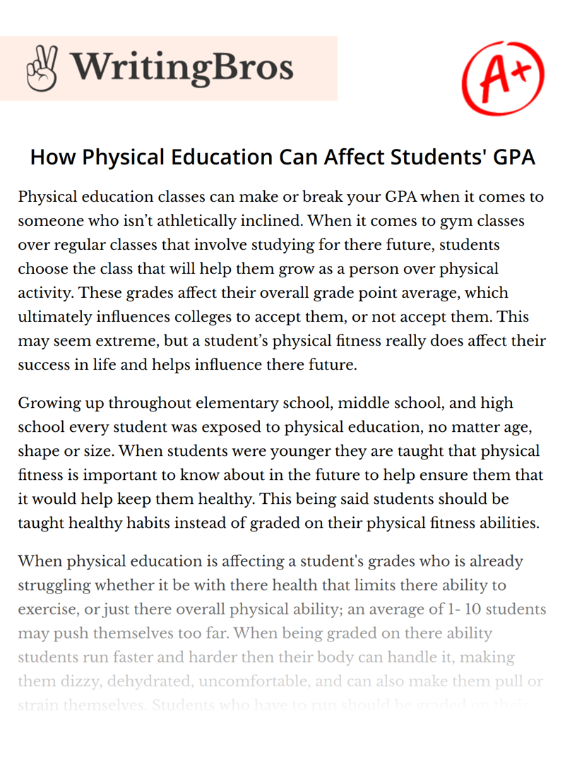 How Physical Education Can Affect Students' GPA essay