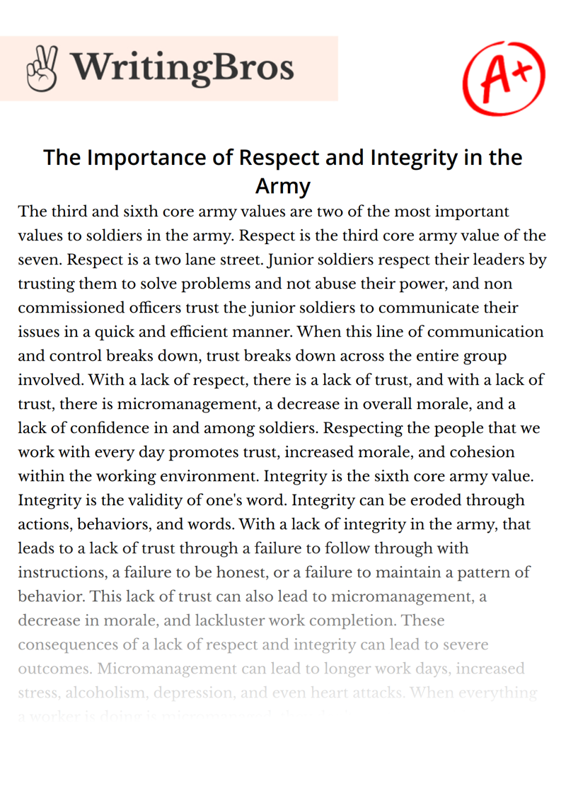 The Importance of Respect and Integrity in the Army essay