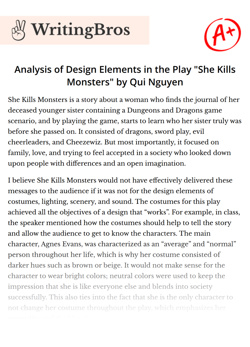 Analysis of Design Elements in the Play "She Kills Monsters" by Qui Nguyen essay