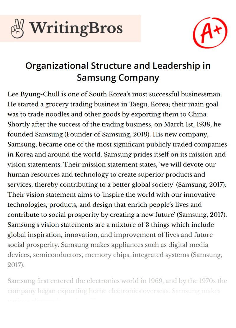 Organizational Structure and Leadership in Samsung Company essay