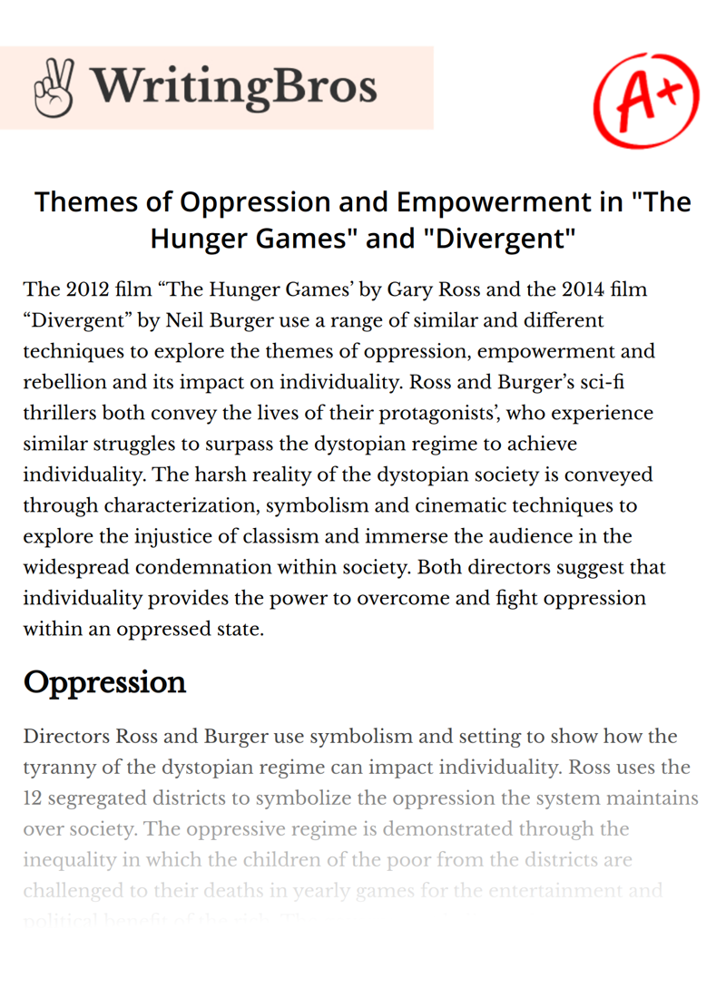 Themes of Oppression and Empowerment in "The Hunger Games" and "Divergent" essay