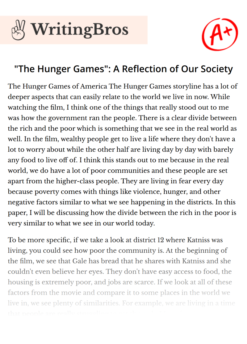 "The Hunger Games": A Reflection of Our Society essay
