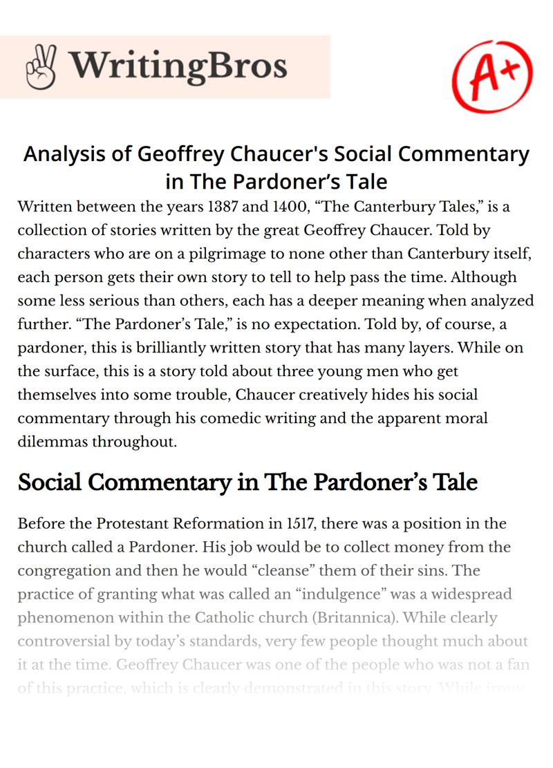 Analysis of Geoffrey Chaucer's Social Commentary in The Pardoner’s Tale essay