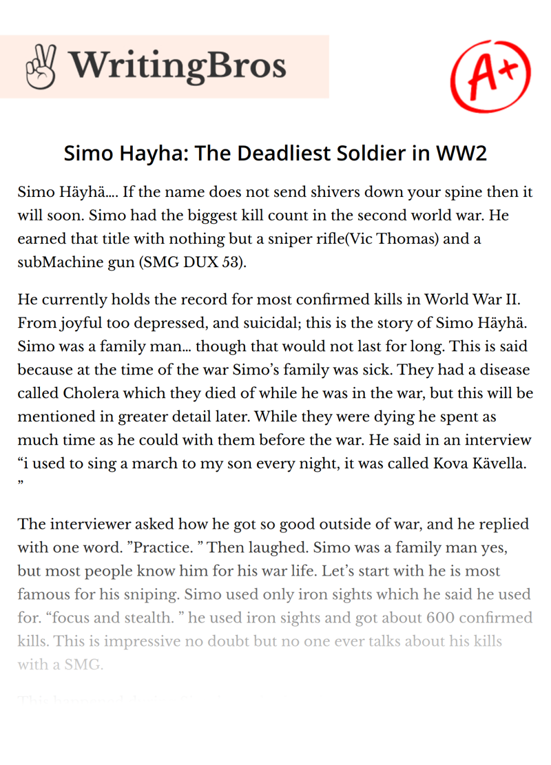 Simo Hayha: The Deadliest Soldier in WW2 essay