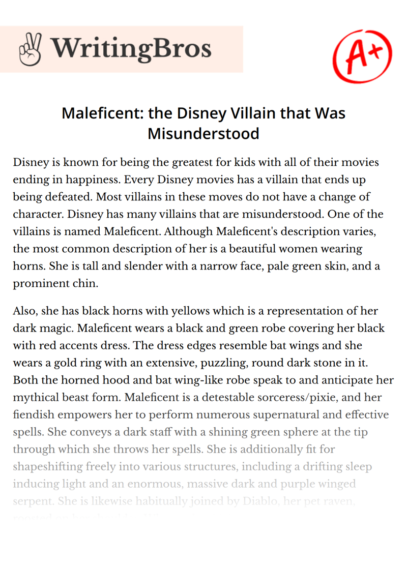 Maleficent: the Disney Villain that Was Misunderstood essay