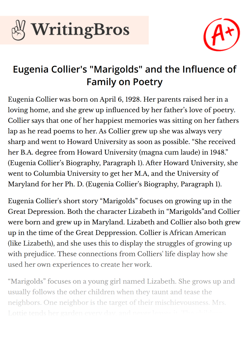 Eugenia Collier's "Marigolds" and the Influence of Family on Poetry essay