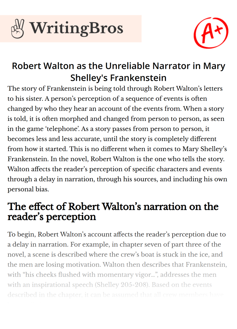 Robert Walton as the Unreliable Narrator in Mary Shelley's Frankenstein essay