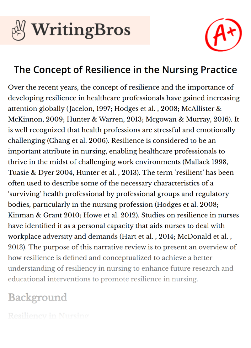 The Concept of Resilience in the Nursing Practice essay