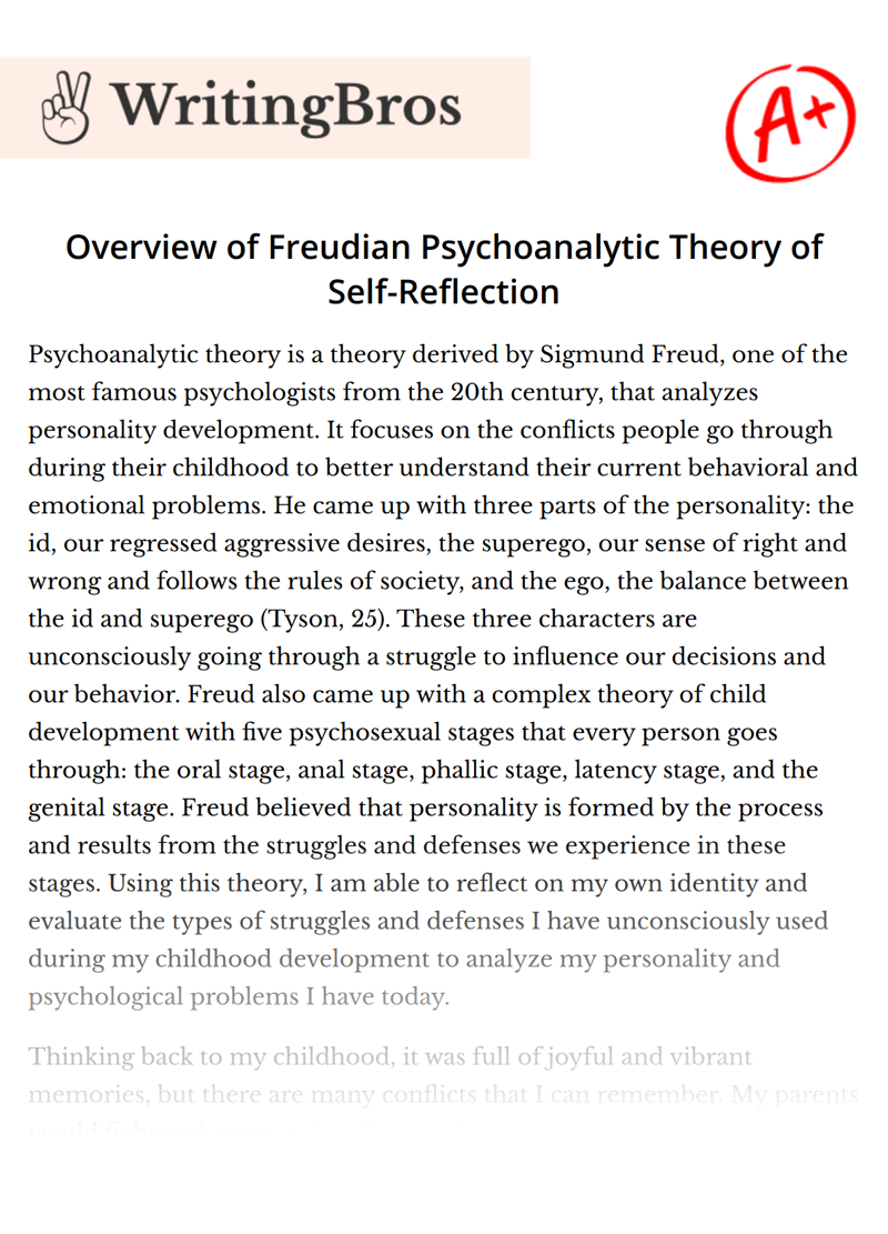 Overview of Freudian Psychoanalytic Theory of Self-Reflection essay
